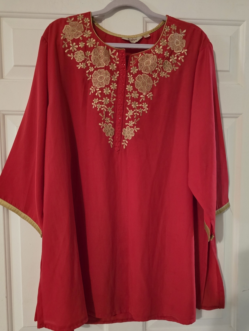 Asha Embroidered Red Women's Tunic Top - Picture 1 of 5